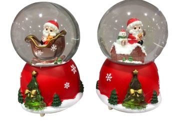 Işıklı Noel Baba Kızaklı Ve Ev Müzikli Cam Kar Küresi