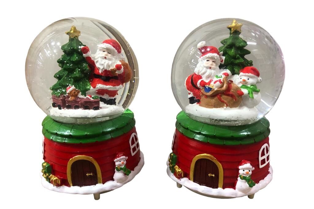 Püskürtme Işıklı Ev Tasarımlı Noel Baba Müzikli Cam Kar Küresi
