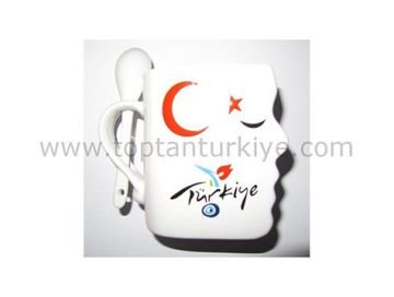 Birbirini Öpen Türkiye Kaşıklı Seramik Kupa Bardak