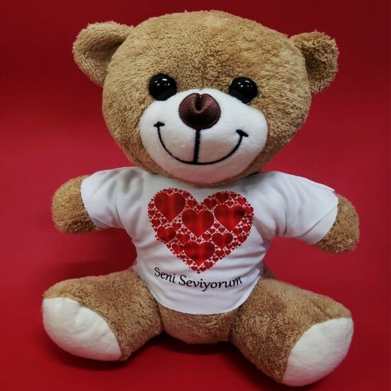 Love Baskılı Tişörtlü Sevgiliye Özel Peluş Ayıcık