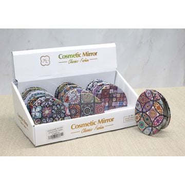 Renkli Motifli Taşlı Tasarımlı Oval Bayan İnce Makyaj Aynası
