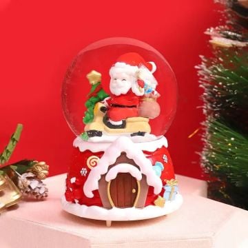 Motorsiklet Üzerinde Noel Baba Püskürtmeli Müzikli Cam Kar Küresi