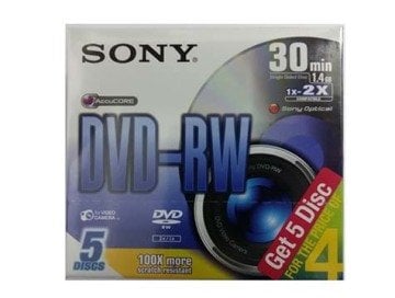 Sony DVD-RW 1.4 Gb 30 Dk 8 Cm Yeniden Yazılabilir Mini Dvd (5'li Paket)