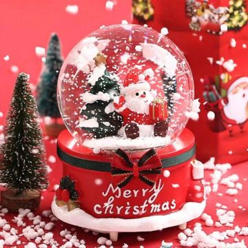 Noel Baba & Yılbaşı Çam Ağacı Püskürtmeli Müzikli Cam Kar Küresi