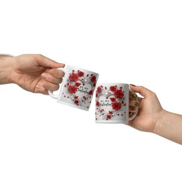 Dekoratif Kalp Ve Kırmızı Güller Temalı Seramik Kupa Bardak