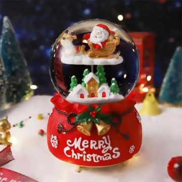 Işıklı Kızaklı Noel Baba & Ev Mery Christmas Müzikli Cam Kar Küresi
