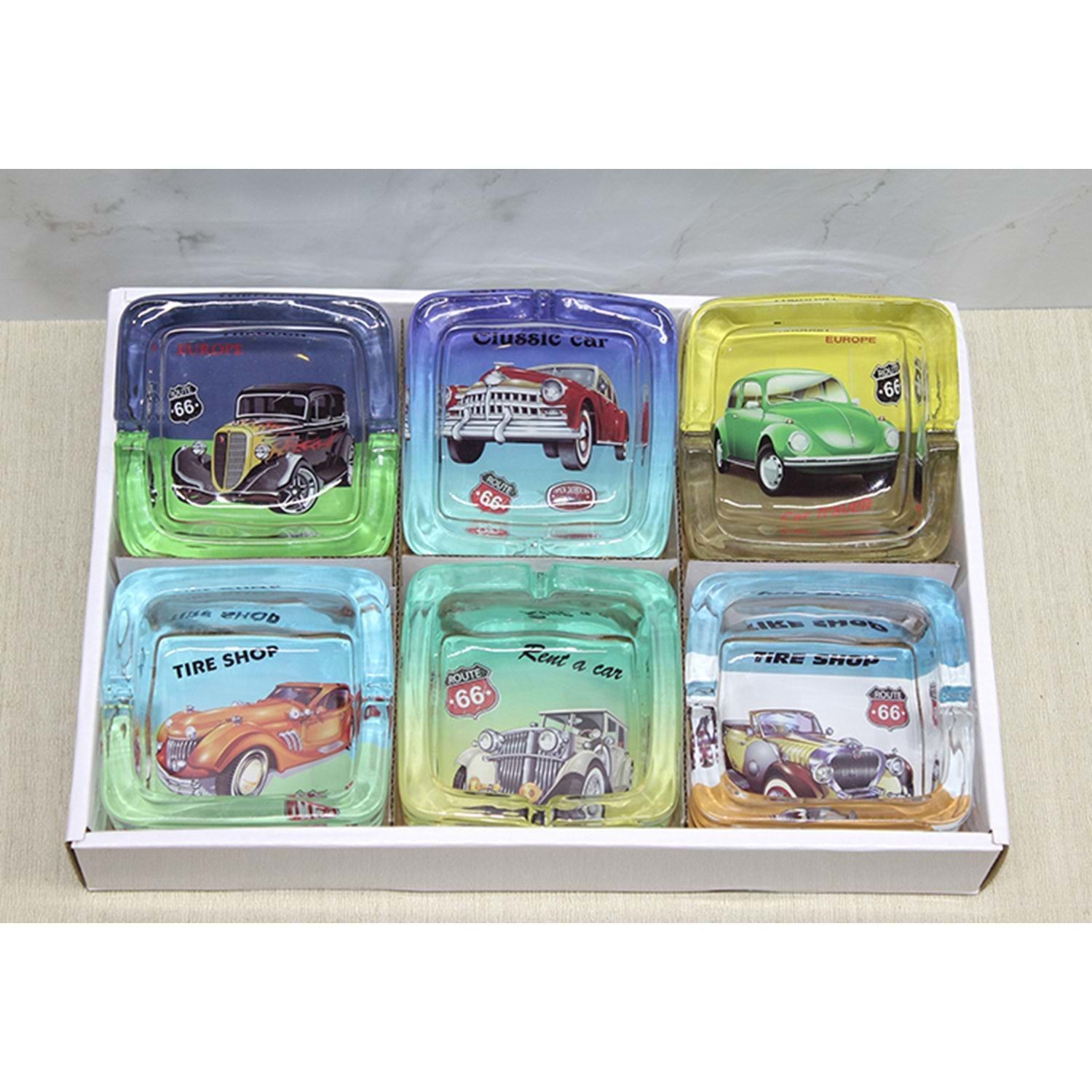 Kare Desenli Retro Motosiklet Cam Küllük (6 Adet)