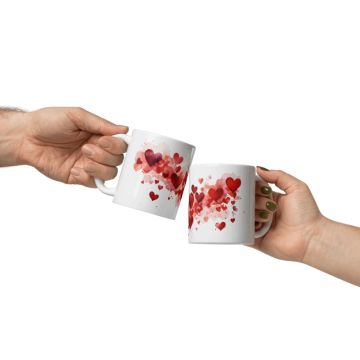 Dekoratif Kırmızı Romantik Kalpler Temalı Seramik Kupa Bardak