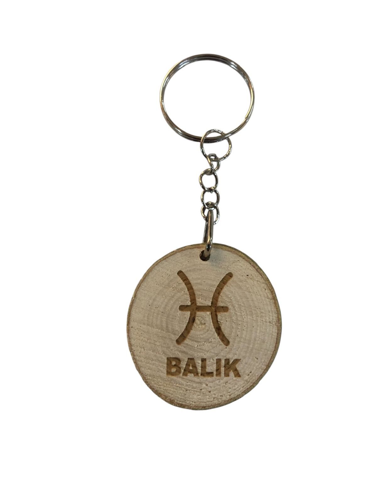 Ahşap Balık Burcu Tasarımlı Anahtarlık