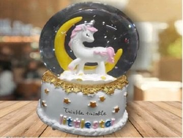 Dekoratif Işıklı Sevimli Pony Cam Kar Küresi Müzik Kutusu
