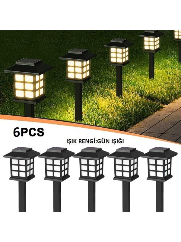 Güneş Enerjili Gün Işığı 5w Sarı Ledli Bahçe Çim Lambası (6 Adet)