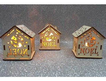 Noel Yazılı Mini Işıklı Ahşap Ev Biblo