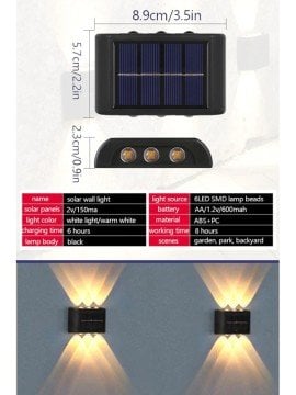 Solar Güneş Enerjili Dış Mekan Aplik Aydınlatma 6Led (2 Adet)