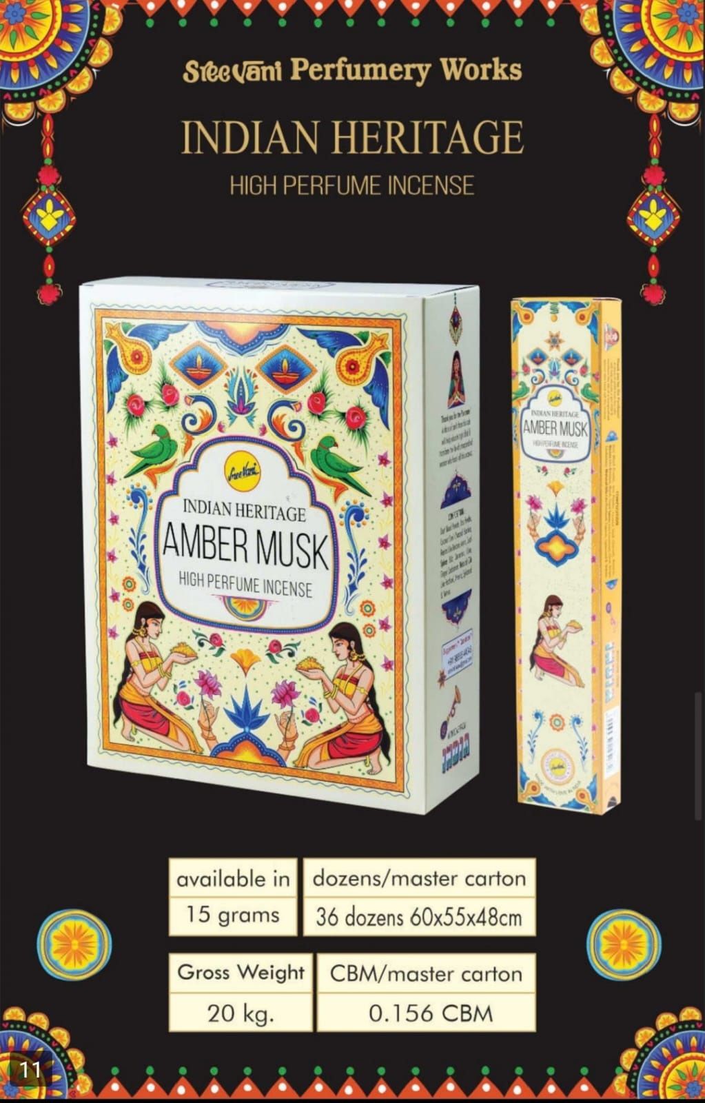 Sree Vani Amber Musk Masala Naturel Çubuk Tütsü (12 x 15 Gr)