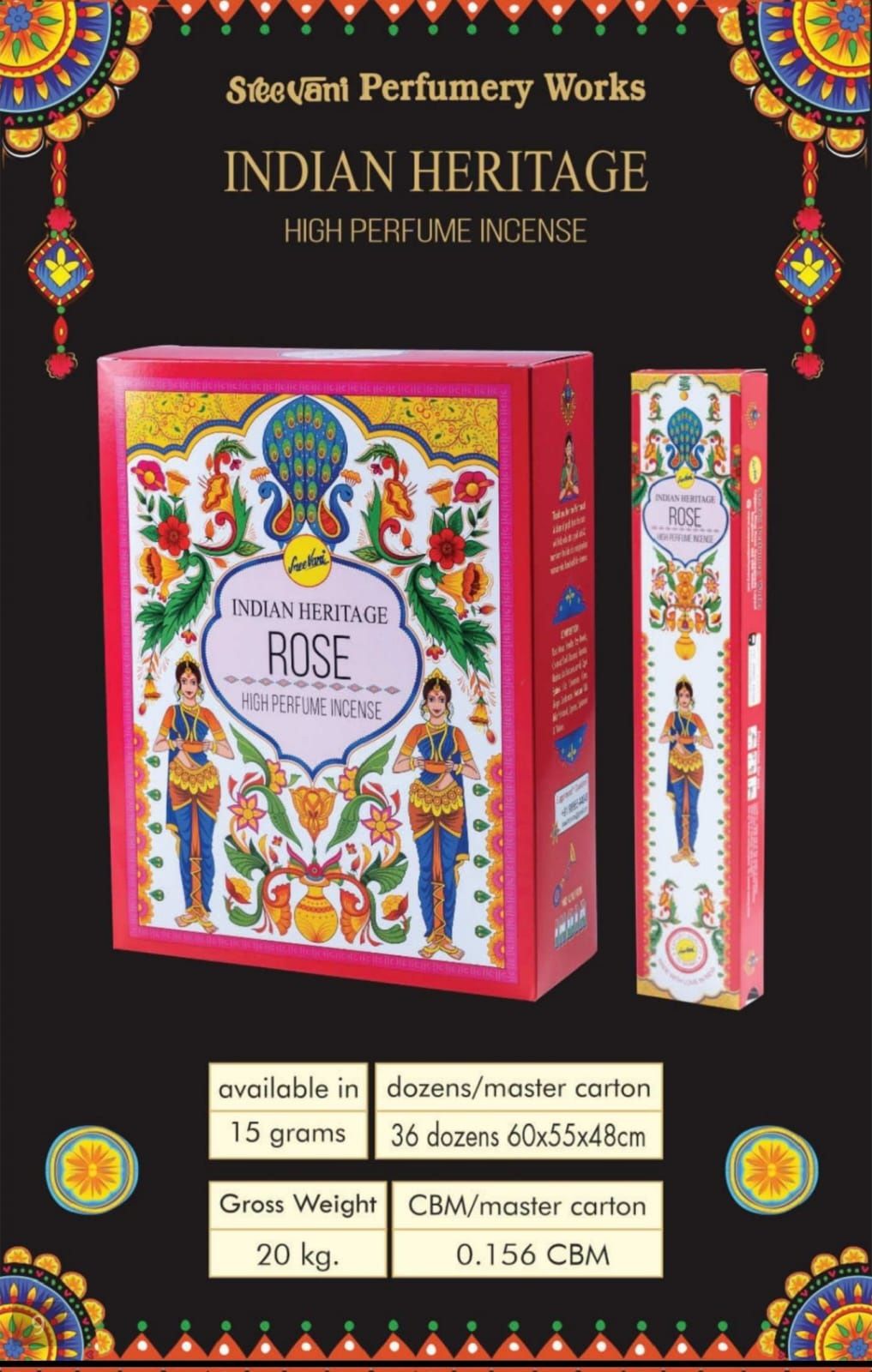 Sree Vani Rose (Gül) Naturel Çubuk Tütsü (12 x 15 Gr)