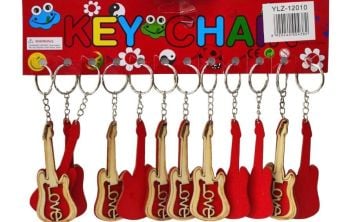 Kırmızı Love Gitar Ahşap Anahtarlık Çanta Süsü (12 Adet)