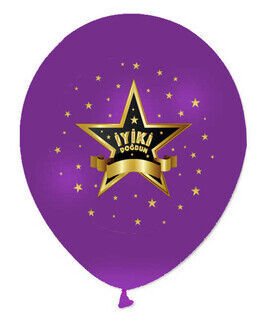İyiki Doğdun Mor Yıldızlı Tasarımlı Balon (100 Adet)