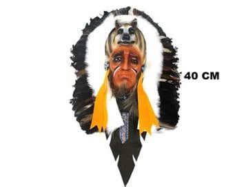 Kurt Başlıklı Kızılderili Mask Otantik Dekoratif Duvar Süsü