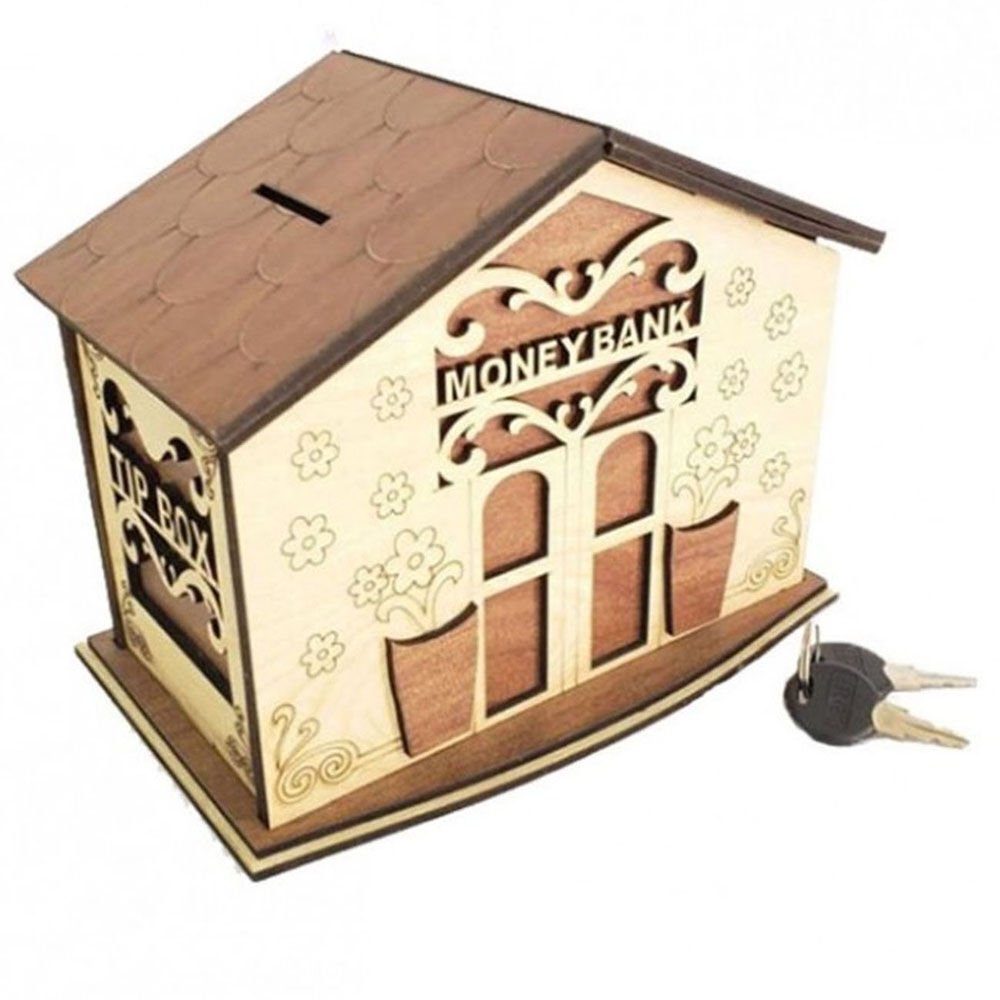 Money Bank Ahşap Tip Box Bahşiş Kutusu Kumbara