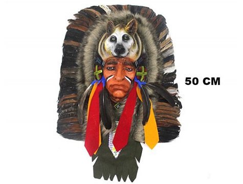 Kurt Başlı Kızılderili Mask Otantik Duvar Süsü Büyük Boy