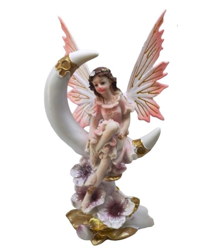 Dekoratif Ay Üstünde Oturan Peri Tasarımlı Polyester Biblo (21 cm)