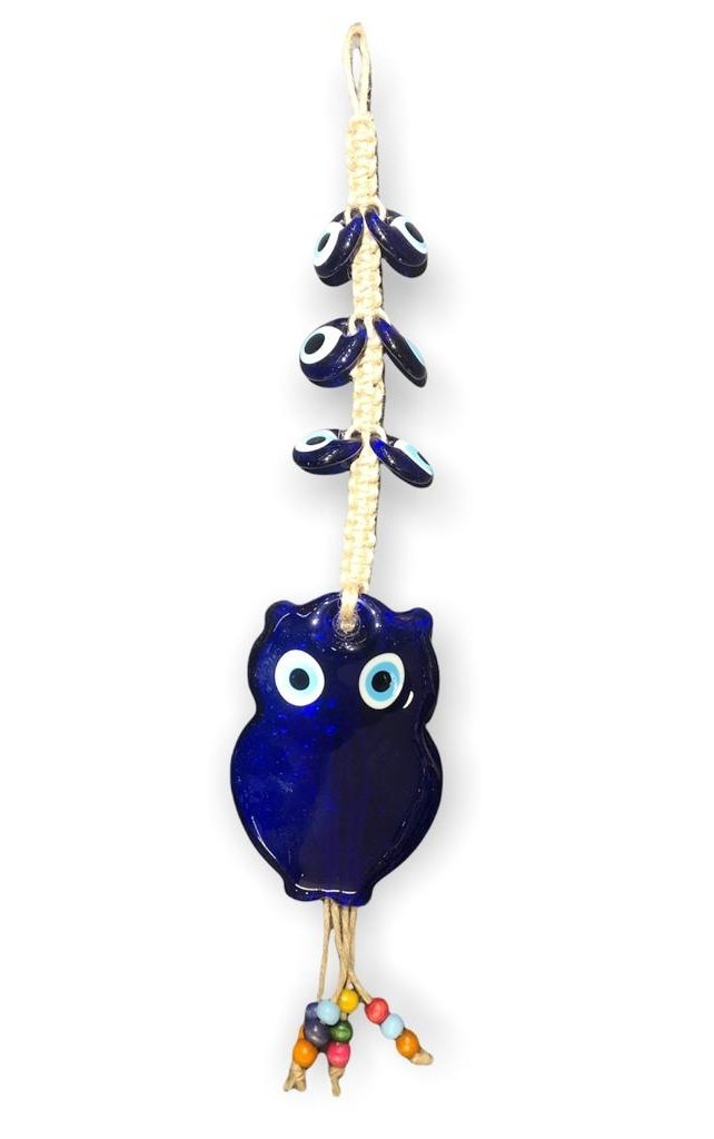 Asılabilir Dekoratif Baykuş 7'li Nazar Boncuklu Kapı Duvar Süsü (45 cm)