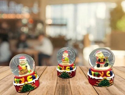 Mini Noel Baba ve Kardan Adam Cam Kar Küresi (Çam Ağacı Desenli)