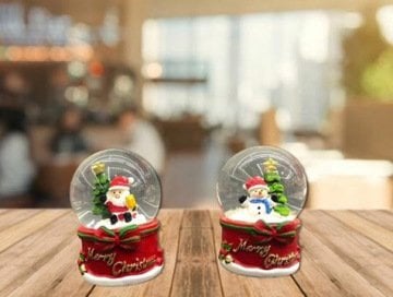 Mini Kardan Adam ve Noel Baba Cam Kar Küresi (Çam Ağaçlı)
