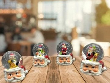 Mini Noel Baba Kafalı Cam Kar Küresi