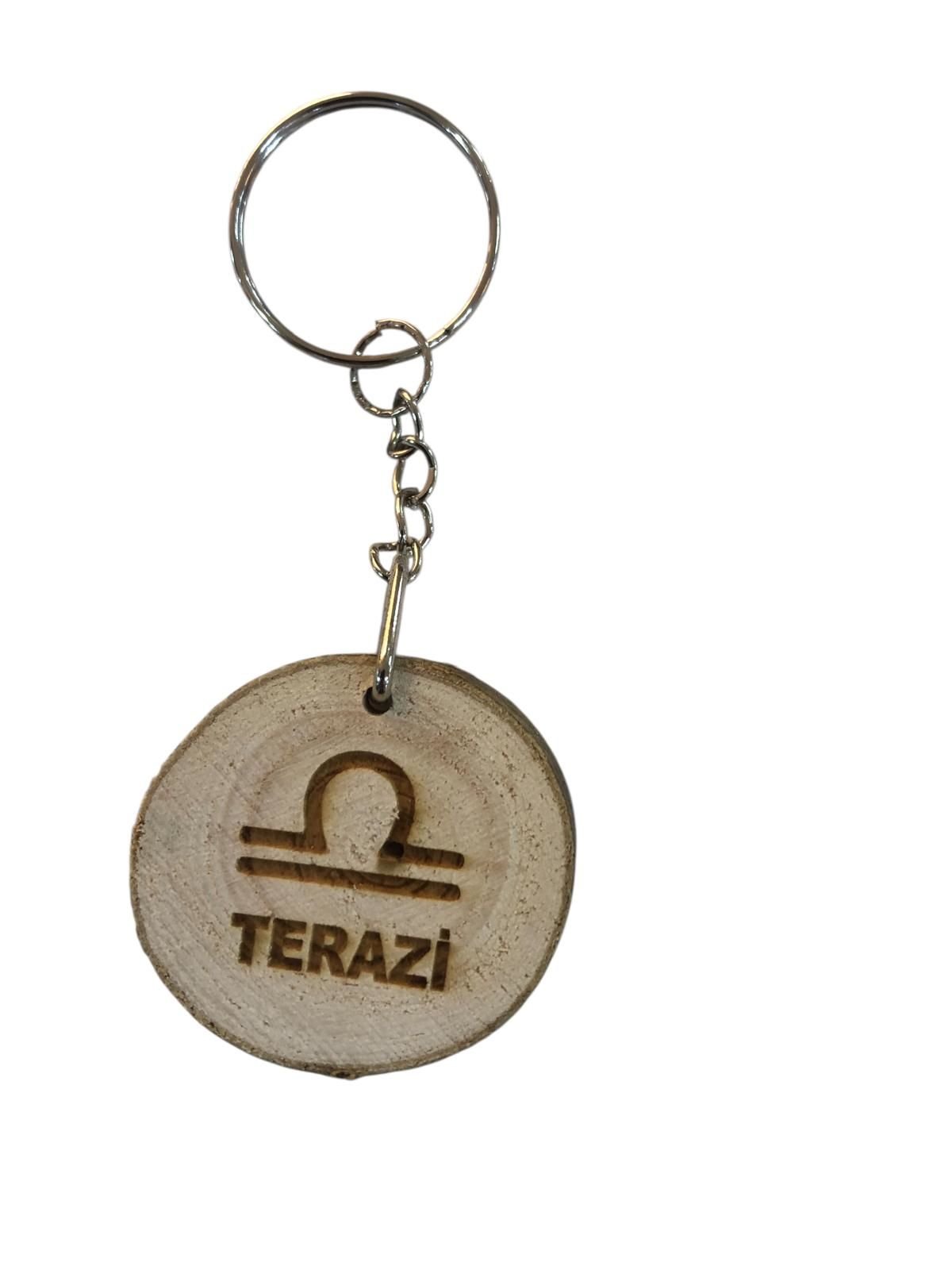 Ahşap Terazi Burcu Tasarımlı Anahtarlık