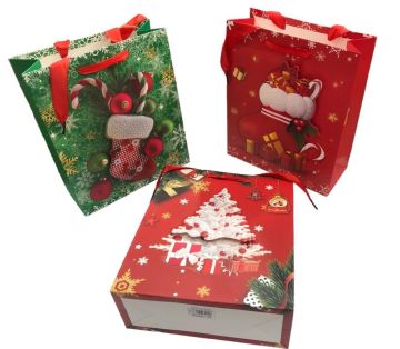 Mini Yılbaşı Temalı Karton Hediye Çantası (23 cm x 18 cm)