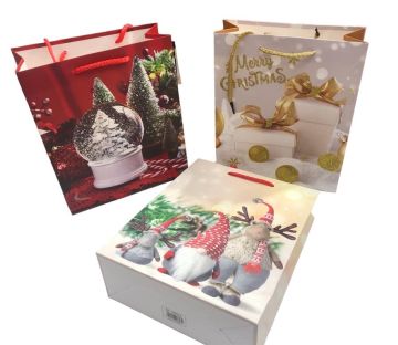 Mini Yılbaşı Temalı Karton Hediye Çantası (23 cm x 18 cm)