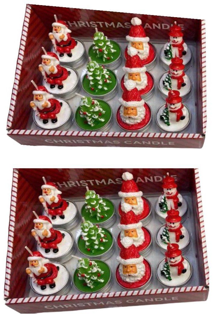 Tealight Yılbaşı Mumu Noel Baba Kardan Adam Ağaç (12 Adet)
