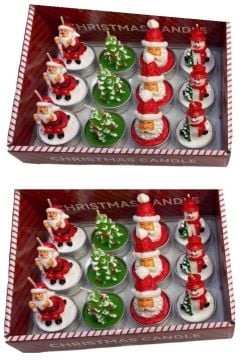 Tealight Yılbaşı Mumu Noel Baba Kardan Adam Ağaç (12 Adet)