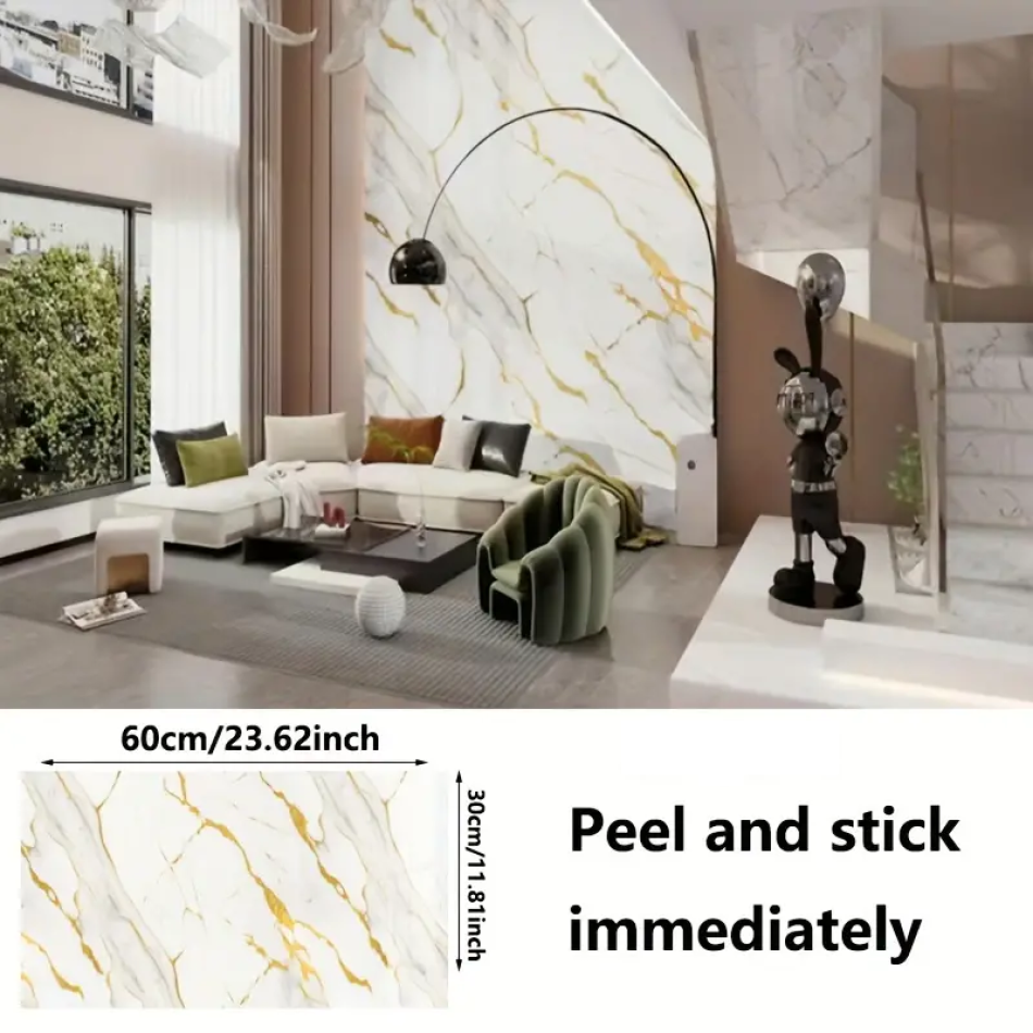Vinil Beyaz Mermer Desen Alüminyum Plastik Duvar Sticker (60cm x 30cm)