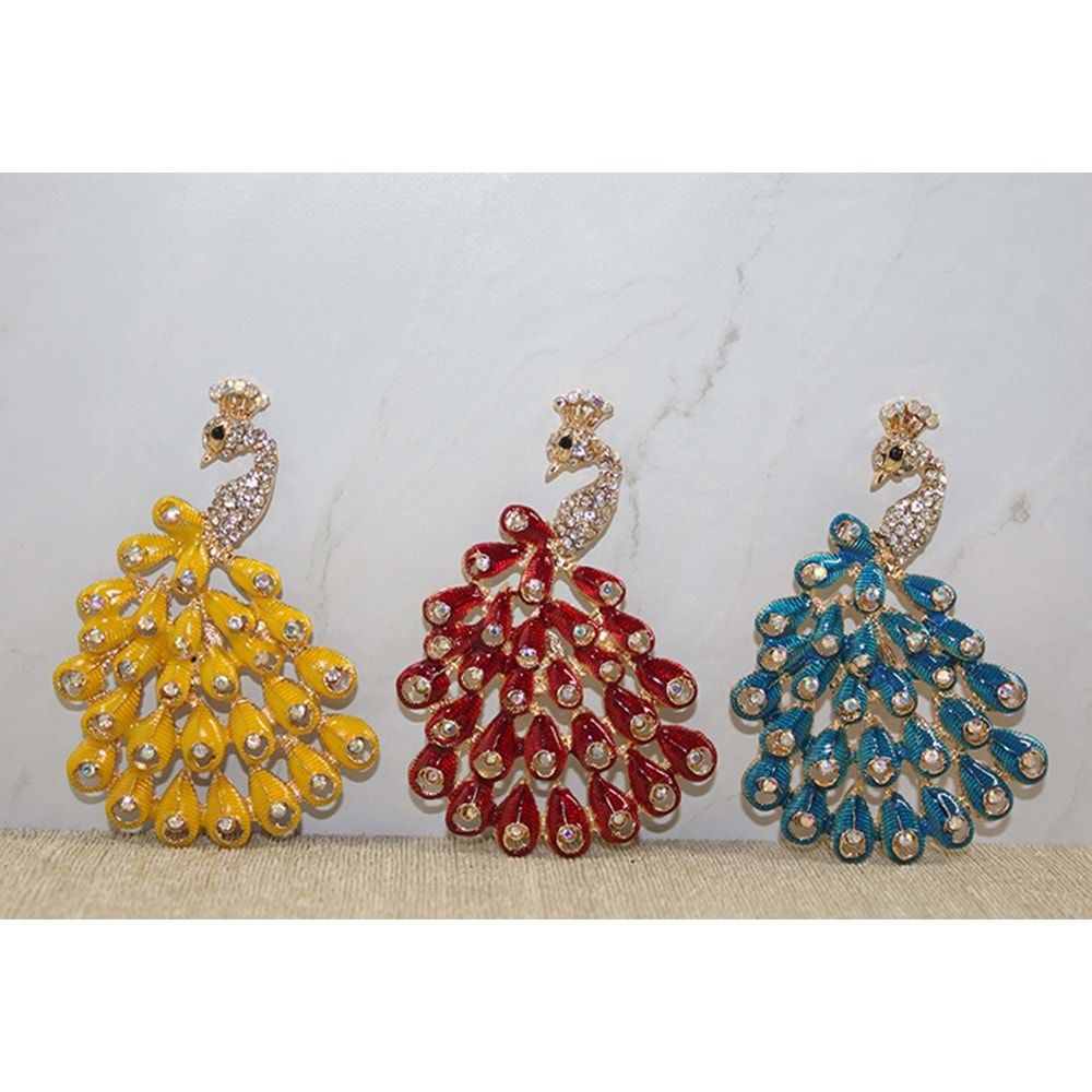 Swarovski Renkli Tavuskuşu Tasarım Magnet Buz Dolabı Süsü