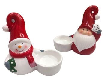 Seramik Kardan Adam Noel Baba Tealight Yılbaşı Mumluk Seti (2 Adet)