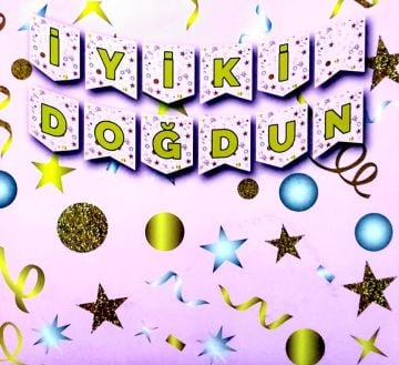 Pembe Yıldızlı İyi Ki Doğdun Banner Uzar Yazı