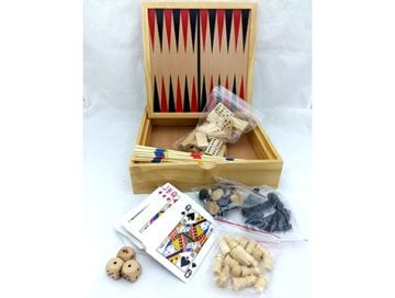 Ahşap 5-in-1 Satranç Tavla iskambil Domino Mikado Oyun Seti