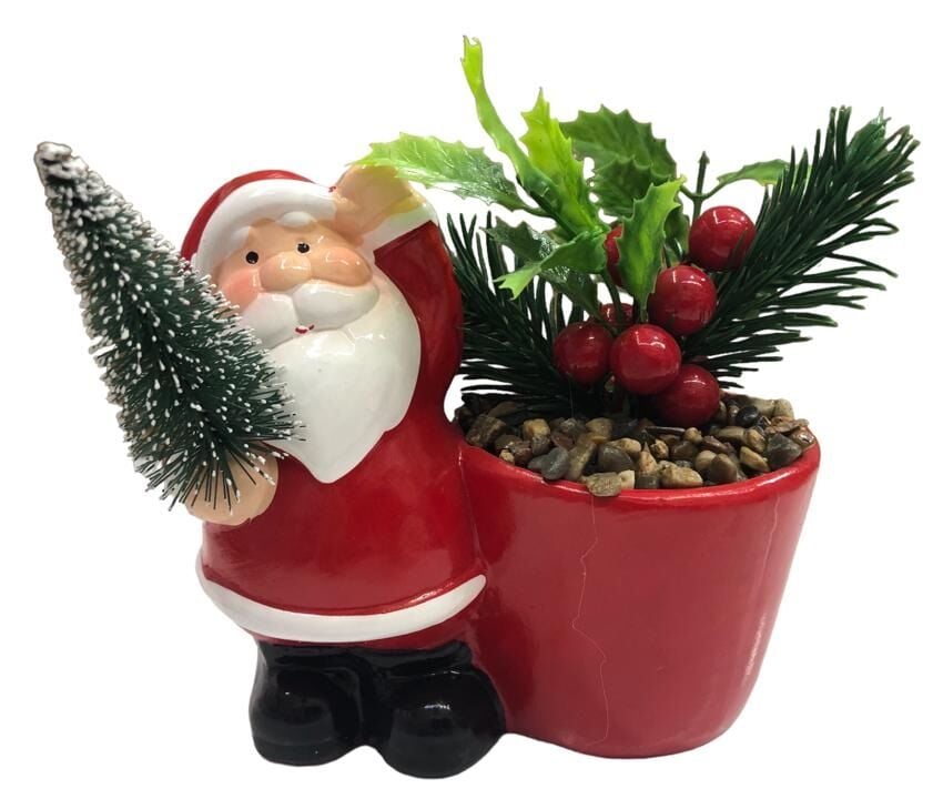Seramik Noel Baba Mini Saksı Ve Çam Ağacı Biblosu