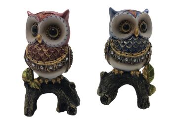 Dekoratif Kütük Üstünde Polyester Baykuş Biblosu (13 cm)