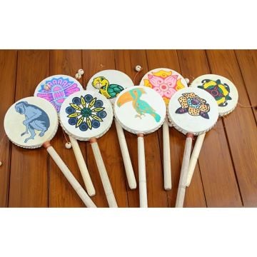 Renkli Şekilli Deri İpli Davul Tamtam (30 cm)