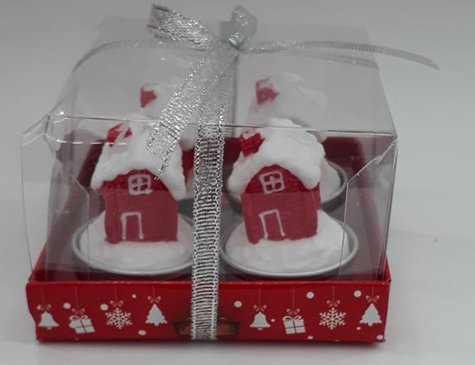 Dağ Evi Şeklinde Kırmızı Tealight Yılbaşı Mumu (4 Adet)