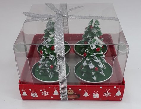 Çam Ağacı Şeklinde Kırmızı Tealight Yılbaşı Mumu (4 Adet)