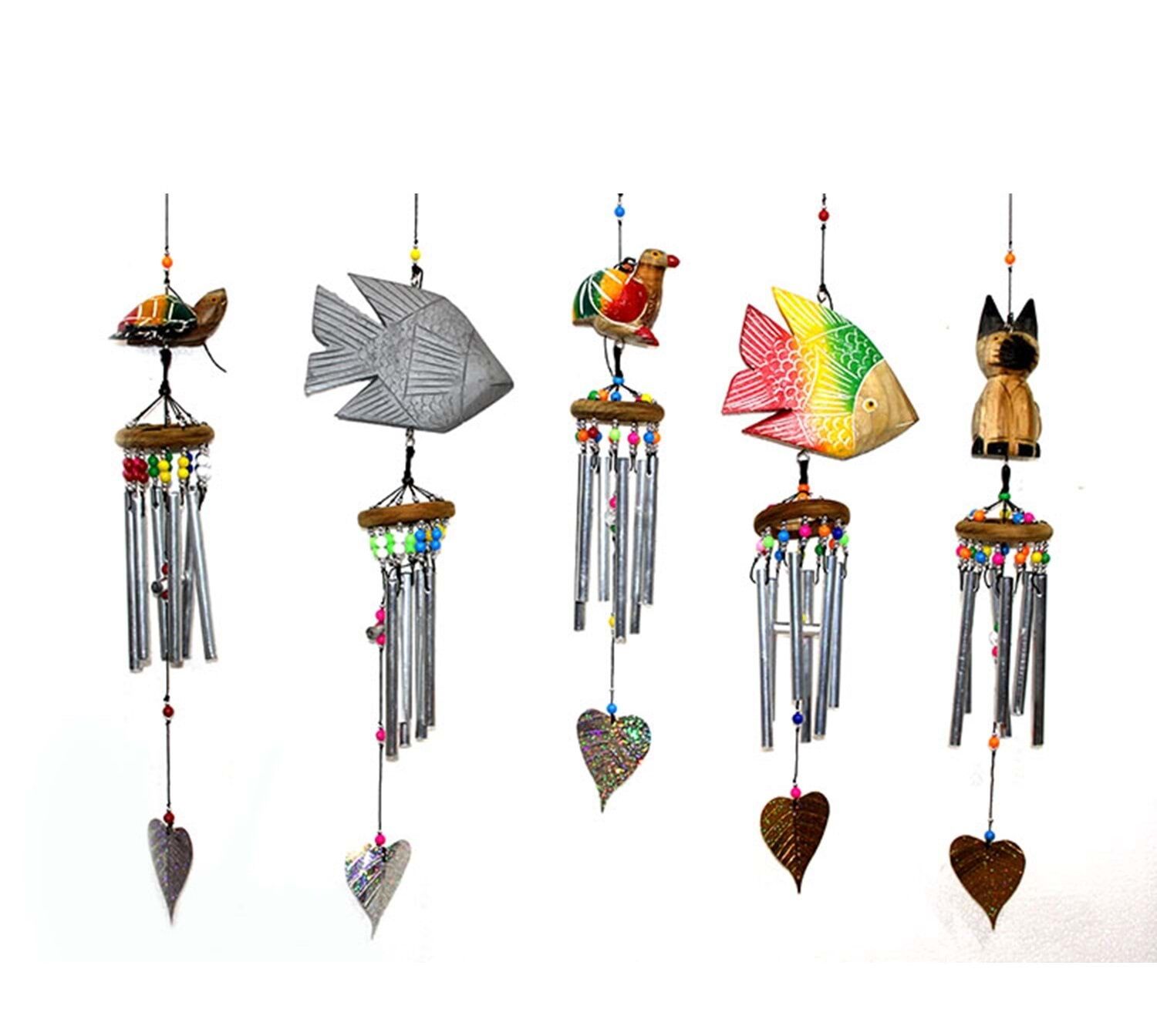 Ahşap Hayvan Tasarımlı Metal Rüzgar Çanı (50 cm)
