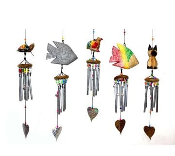 Ahşap Hayvan Tasarımlı Metal Rüzgar Çanı (50 cm)