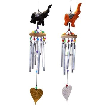 Ahşap Fil Tasarımlı Metal Rüzgar Çanı (50 cm)