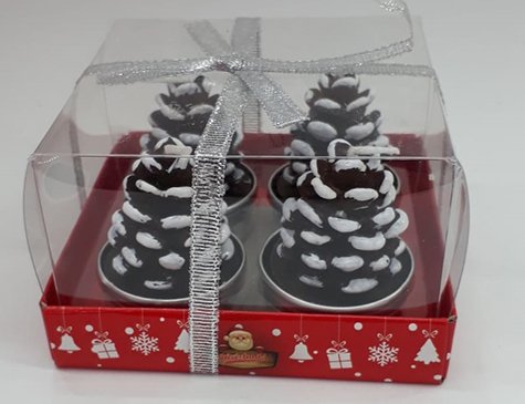Çam Kozası Tasarımlı Tealight Yılbaşı Mumu (4 Adet)