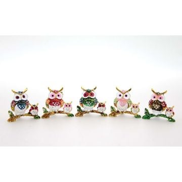 Dekoratif Swarovski Yavrulu Baykuş Biblosu (6 cm x 6 cm)