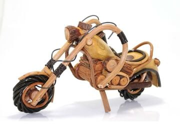Ahşap El Yapımı Dekoratif Motosiklet Biblosu (28 cm)